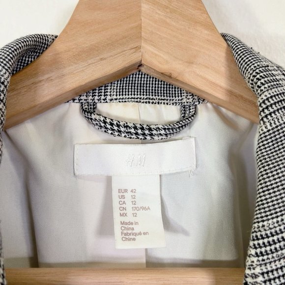H&M Double-Breasted Black And White Career Long Line Plaid Blazer - Picture 10 of 15